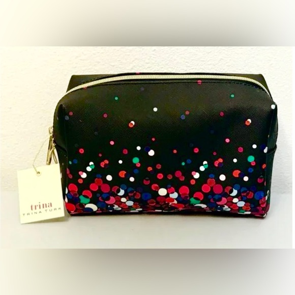 Trina Turk Handbags - NWT Trina Turk Black Multi Color Polka Dot Zip Cosmetic Case 🔵  10” x 7” 🔴